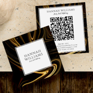 Modern Zwart Goud QR Code Abstract Liquid Pattern Vierkante Visitekaartje