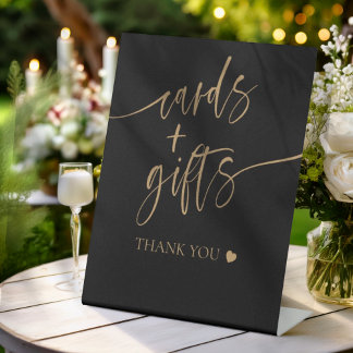 Modern Zwart & Goud Script Kaarten & Geschenken Reclamebord Met Voetstuk