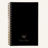Modern Zwart Goud Script Monogram Notitieboek (Voorkant)