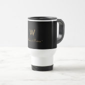 Modern Zwart Goud Script Monogram Reisbeker (Voorkant rechts)