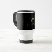 Modern Zwart Goud Script Monogram Reisbeker (Voorkant links)