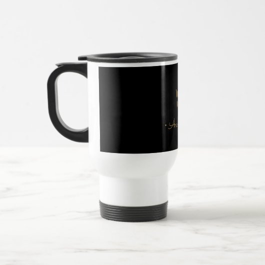 Modern Zwart Goud Script Monogram Reisbeker (Links)