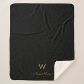 Modern Zwart Goud Script Monogram Sherpa Deken (Voorkant)