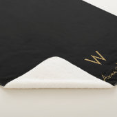 Modern Zwart Goud Script Monogram Sherpa Deken (3/4)