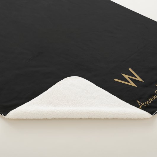 Modern Zwart Goud Script Monogram Sherpa Deken (3/4)