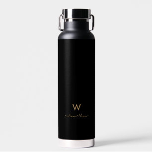 Modern Zwart Goud Script Monogram Waterfles