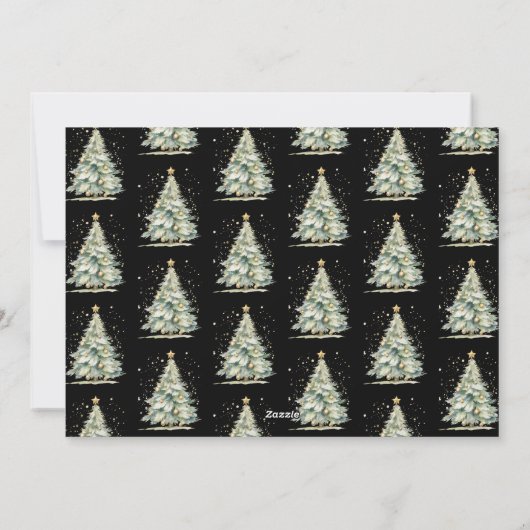 Modern Zwart Goud Script Waterverf Kerstboom Feestdagenkaart (Achterkant)