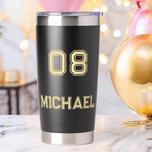 Modern Zwart Goud Speler Naam Jersey Nummer Sport Geïsoleerde Drinkbeker