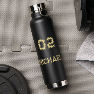 Modern Zwart Goud Speler Naam Jersey Nummer Sport Waterfles