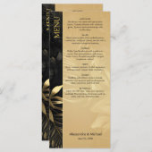Modern Zwart Goud Tropische bladeren Bruiloft Menu (Voorkant / Achterkant)