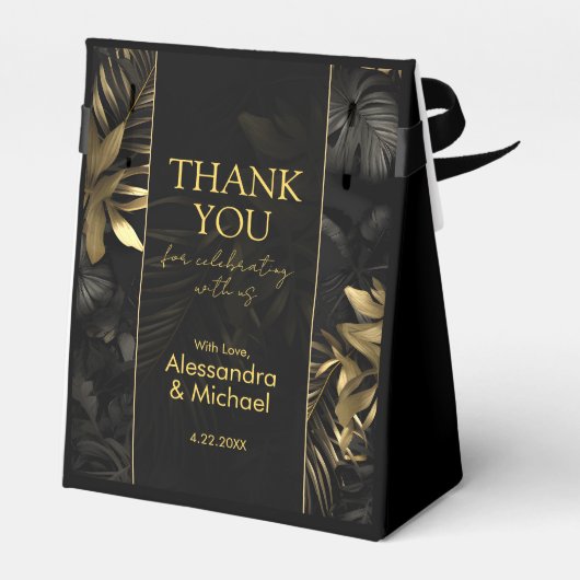 Modern Zwart Goud Tropische Bruiloft Dank u Bedankdoosjes (Achterkant)