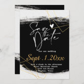 Modern Zwart & Goud Waterverf Geo bewaar de datum Kaart (Voorkant / Achterkant)