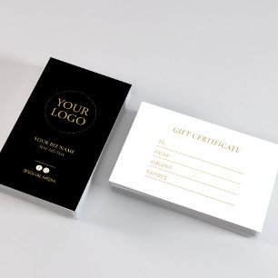 Modern Zwart & Goud Zakelijk Logo Cadeaubon Visitekaartje