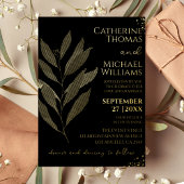 Modern zwart gouden blad bruiloft monogram folie uitnodiging