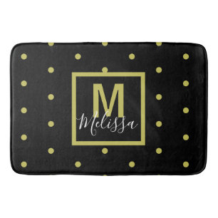 Modern zwart-gouden cirkelpatroon monogram badmat