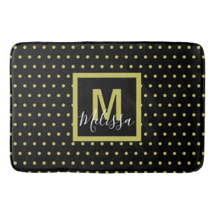 Modern zwart-gouden cirkelpatroon monogram badmat