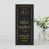 Modern Zwart & Gouden Folie Effect Bruiloft Menu (Staand voorkant)