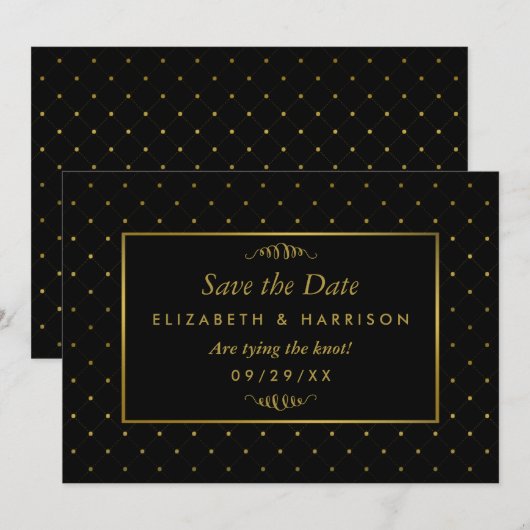 Modern zwart & gouden folie effect save the date (Voorkant / Achterkant)