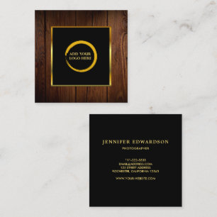 Modern zwart gouden houtpatroon voeg je logo toe vierkante visitekaartje