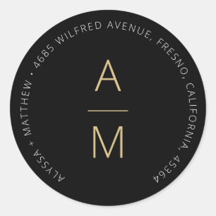 Modern Zwart + Gouden Retouradres Ronde Sticker