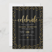 Modern zwart goudglitter script girly afstuderen kaart (Voorkant)