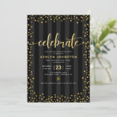 Modern zwart goudglitter script girly afstuderen kaart (Staand voorkant)
