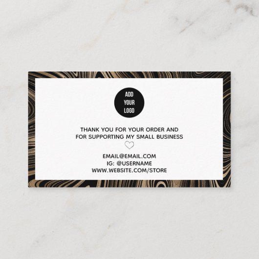 Modern zwart goudmarmer script Dank u Visitekaartje (Achterkant)