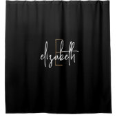 Modern zwart goudmonogram op maat douchegordijn (Voorkant)