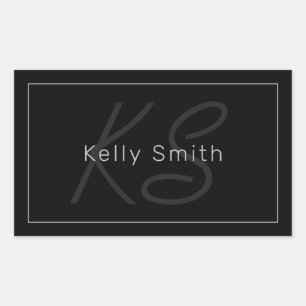Modern Zwart & Grijs Coole naam & monogram Rechthoekige Sticker