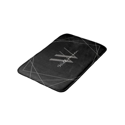 Modern zwart grijs elegant wit monogram script badmat (Gekanteld)