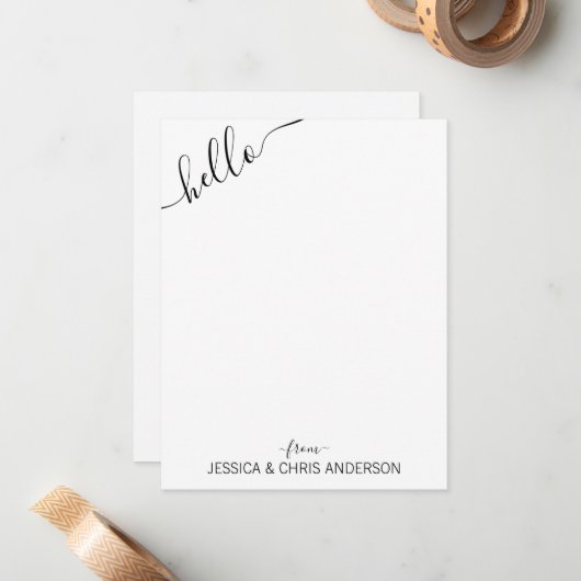 Modern zwart grijs script gesclanteerd Hallo van p Notitiekaartje (Voorkant / Achterkant in situ)