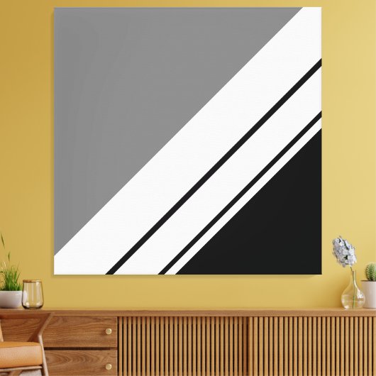 Modern Zwart Grijs Wit Diagonaal Racing Stripes Canvas Afdruk (Insitu (Woonkamer))