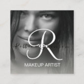 Modern zwart haar make-up foto initiaal qr code vierkante visitekaartje (Voorkant)