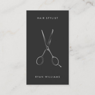 Modern zwart haar stylist salon schaar minimalist visitekaartje
