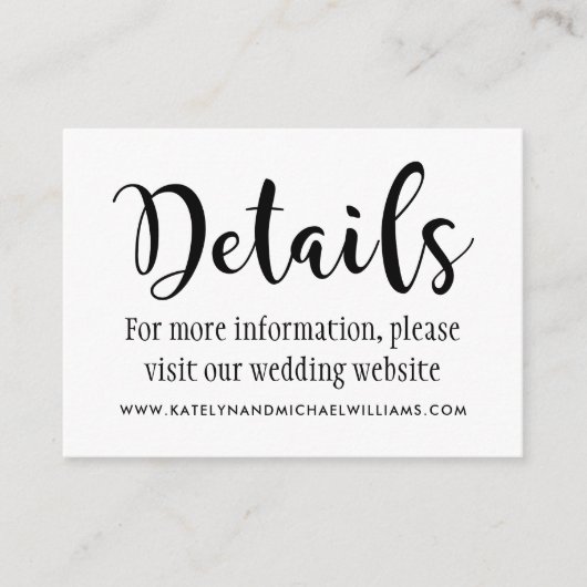 Modern Zwart Handgeschreven Script Bruiloft Detail Informatiekaartje (Voorkant)