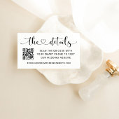 Modern Zwart Hart Script Bruiloft QR Code Details Informatiekaartje