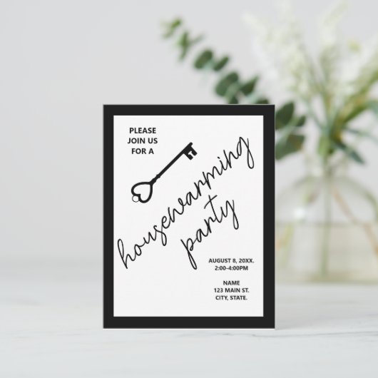 Modern Zwart Housewarming Open Huis Uitnodiging (Staand voorkant)