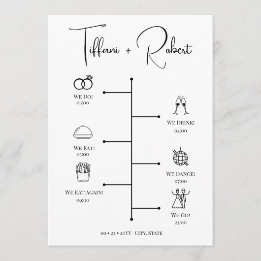 Modern zwart kalligrafie bruiloft ceremonie progra programma (Voorkant)