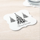 Modern zwart kerstboom patroon op wit kartonnen onderzetters (Gekanteld)