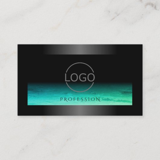 Modern Zwart Lichtgevend Blauwgroen Patterned en L Visitekaartje (Voorkant)