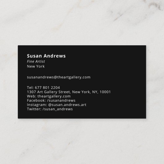 Modern zwart lijst foto kunstwerk schilderij minim visitekaartje (Achterkant)