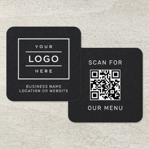Modern Zwart Logo QR Code Scan Menu Vierkante Visitekaartje