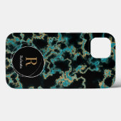 Modern zwart marmer Custom Name Monogram Case-Mate iPhone Case (Achterkant (horizontaal))
