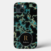 Modern zwart marmer Custom Name Monogram Case-Mate iPhone Case (Achterkant)