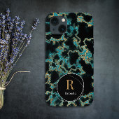 Modern zwart marmer Custom Name Monogram Case-Mate iPhone Case