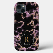 Modern zwart marmer Custom Name Monogram Case-Mate iPhone Case (Achterkant)