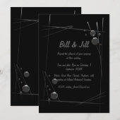 Modern zwart met Abstracte Silver Line Art Wedding Kaart (Voorkant / Achterkant)