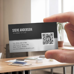 Modern zwart metaal zilveren look - QR-code Visitekaartje