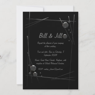 Modern Zwart Metallic Abstract Line Art Wedding Kaart
