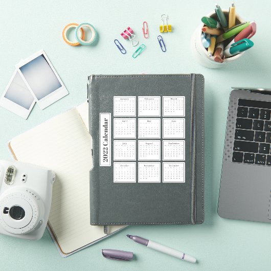 Modern Zwart Mini 2022 Planner Kalenders Sticker (iPad Cover)